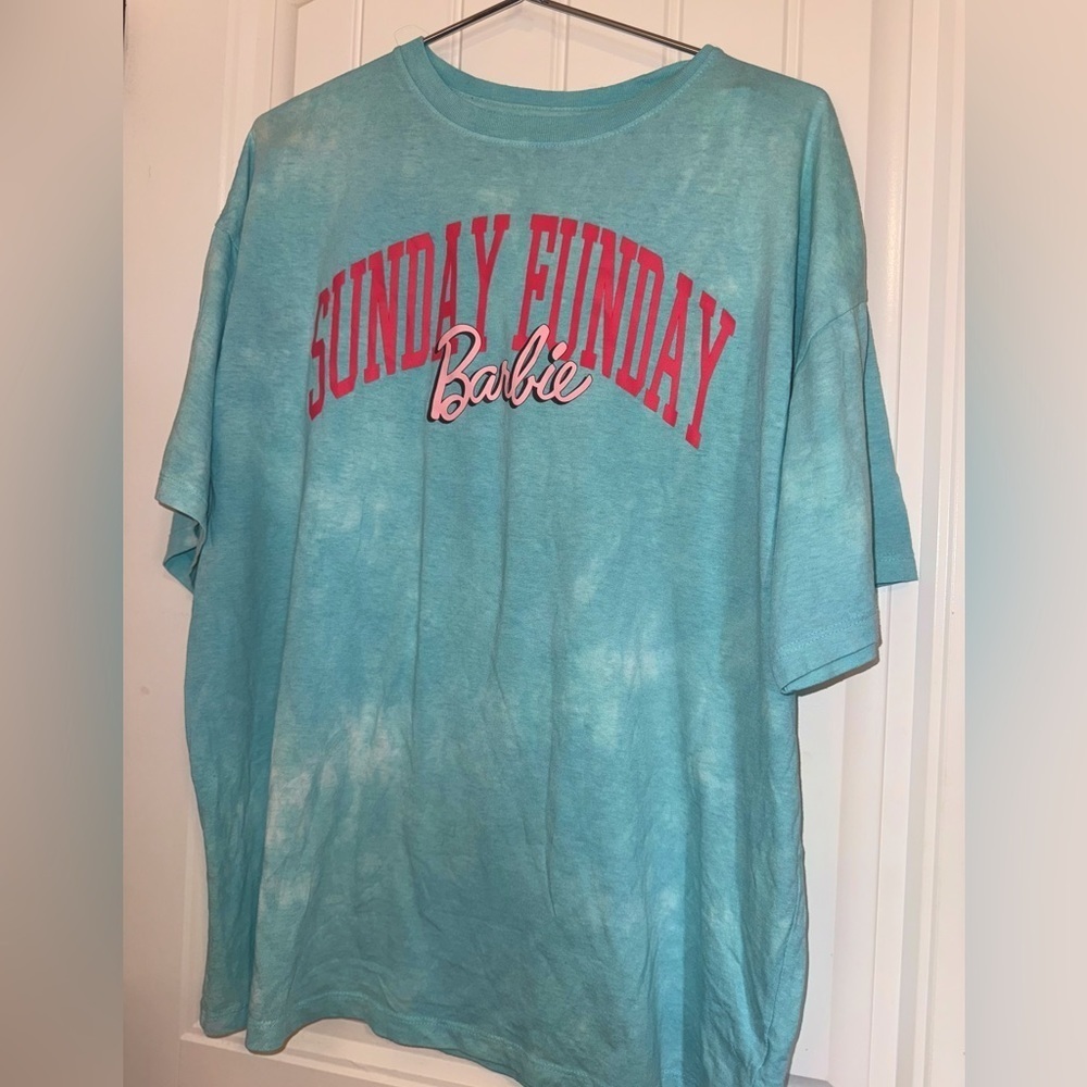 Barbie Women’s Sunday Funday Oversized Short Sleeve Graphic Blue T-shirt Size S